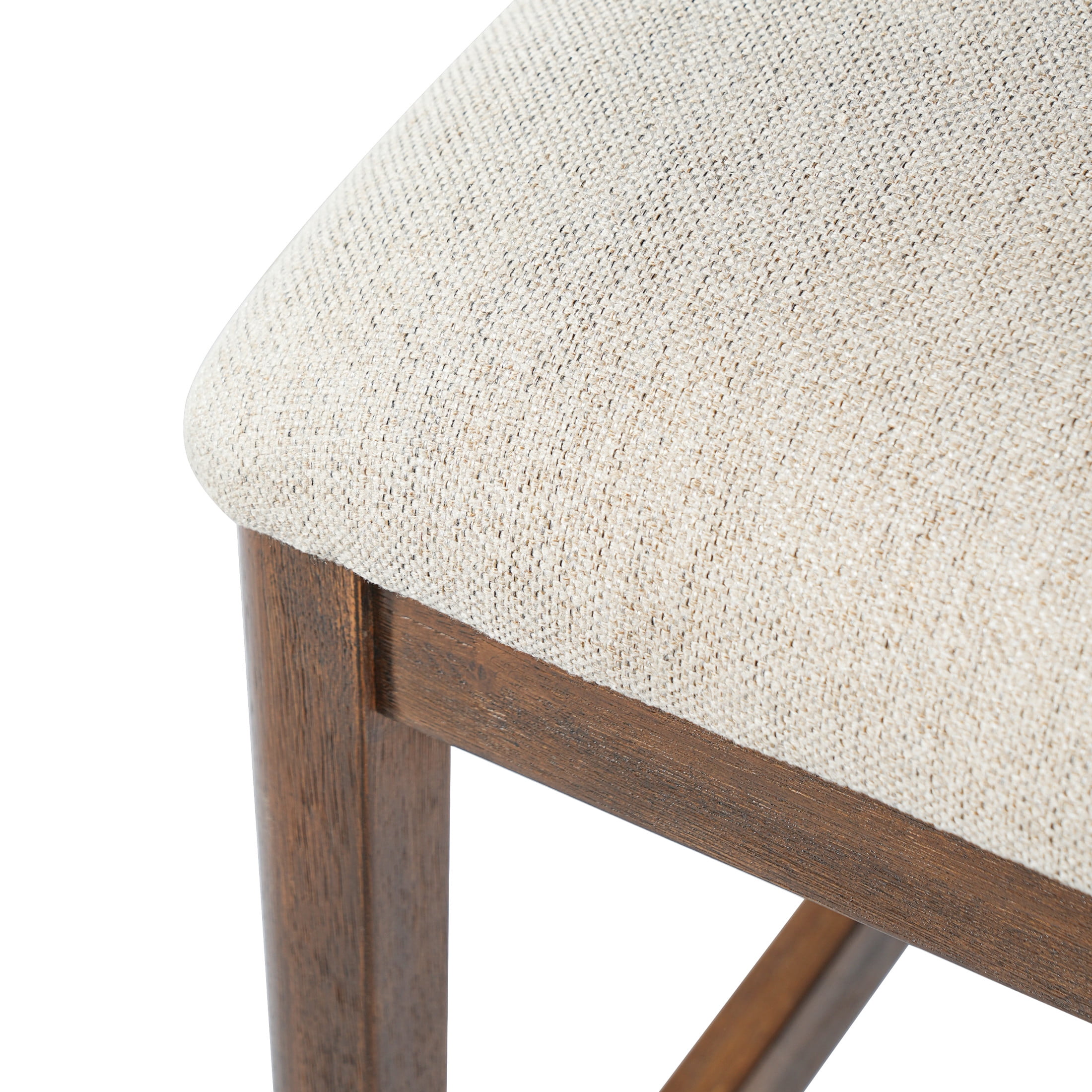 Christopher Knight Home 33"H Wooden Beige Upholstered Counter Stools with Curved Seat, Walnut Finish, Set of 2