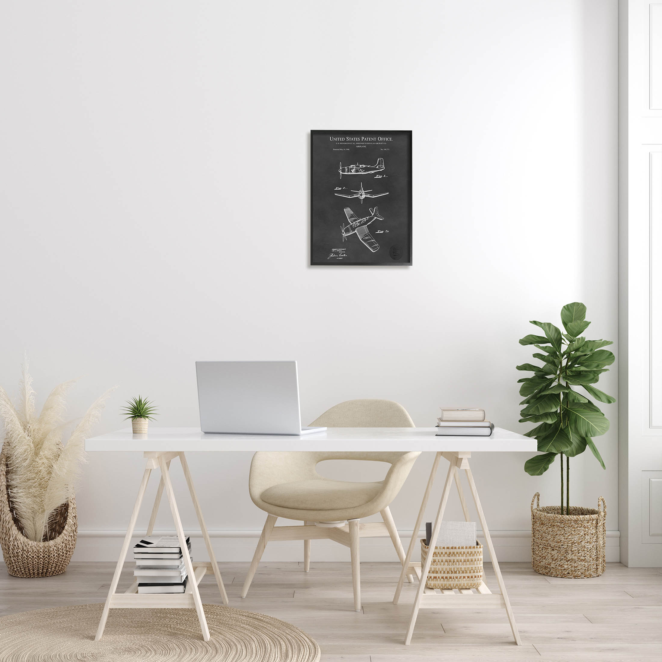 Stupell Industries Intricate Airplane Blueprint Chart Graphic Art Black Framed Art Print Wall Art, Design by Karl Hronek