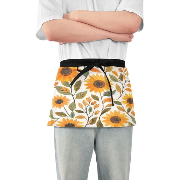 Yayeee Waist Apron with Pockets for Cooking Waterproof Half Server Aprons, Watercolor Sunflowers