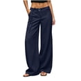 thumbnail image 2 of CQONEPT Women's Low Rise Going Out Dress Pants Drawstring Wide Leg Pant Work Slacks Pants Business Casual Trousers with Pockets Navy 2XL, 2 of 7