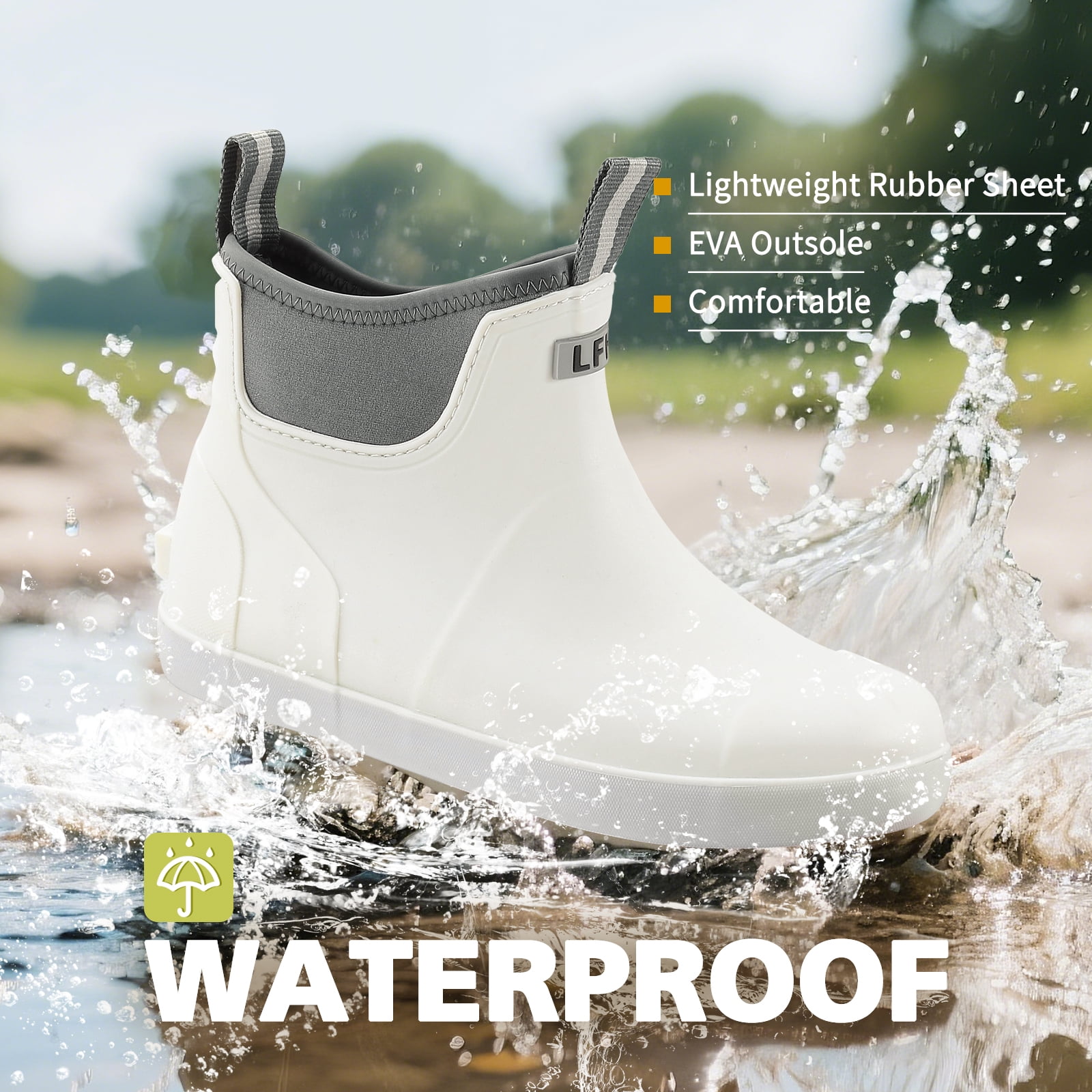 Lcamaw Women's Deck Boots, Waterproof Ankle Rain Boots with Anti-Slip Traction, Rubber Garden & Fishing Boots for Boating, Camping, Farming & Outdoor Work