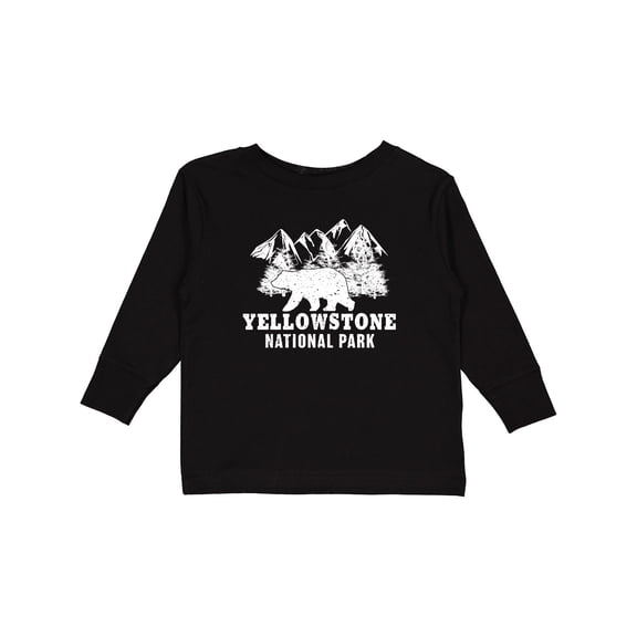 Inktastic Yellowstone National Park with Bear Mountains and Trees Boys or Girls Long Sleeve Toddler T-Shirt
