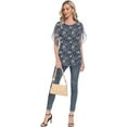 thumbnail image 5 of Aiyino Womens Ruffle 3/4 Sleeve Mesh Blouses Loose Flowy Tops Stretchy Shirts，Floral Navy Blue, 5 of 8
