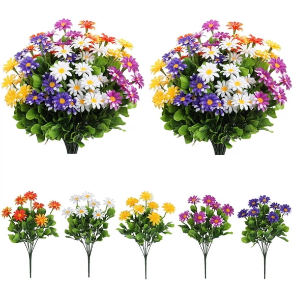 Artificial Daisies, Realistic Plastic Daisy Flowers Bouquet, UV Resistant Faux Floral Arrangement, Outdoor Festival Home Garden Hanging Decor