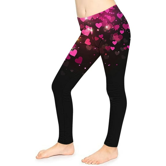 Toddler Girls Hearts Printed Leggings Fashion High Waist Stretchy Soft Tights Kids Summer Ankle Length Yoga Pants for 3-8 Years
