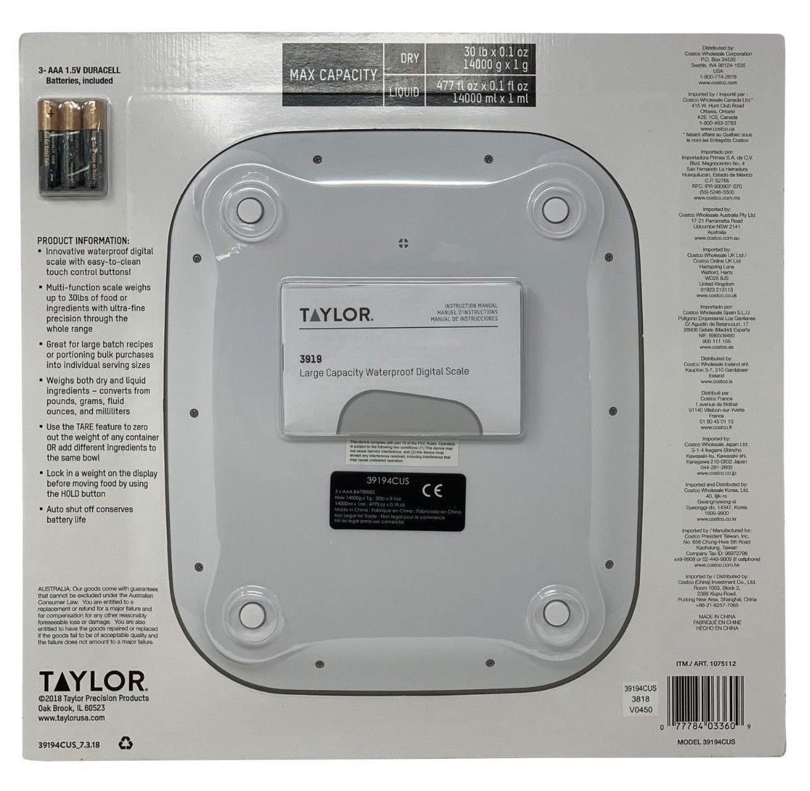 Taylor High Capacity Waterproof Kitchen Scale - 30lb cap. - NW Asset  Services