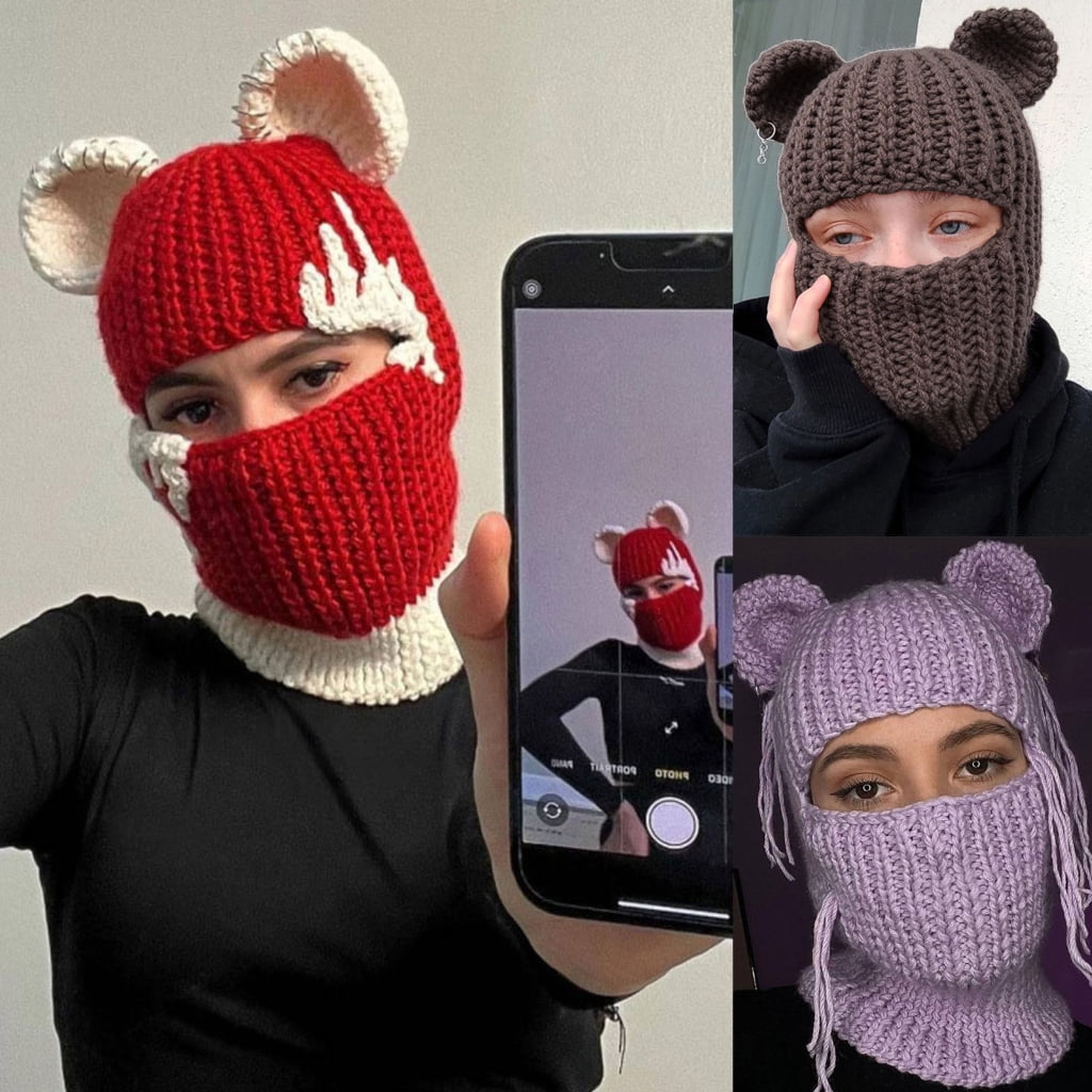 ROZYARD Daily Balaclava Neck Protect Hat Cute Bear Ear Windproof Hat for Winter