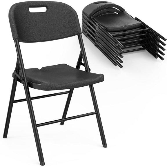Bonnlo Folding Chairs, Portable HDPE Plastic Seats with Steel Frame for Indoor Outdoor Outside Office Wedding Party Dinning School Use, Black, 6 Pack