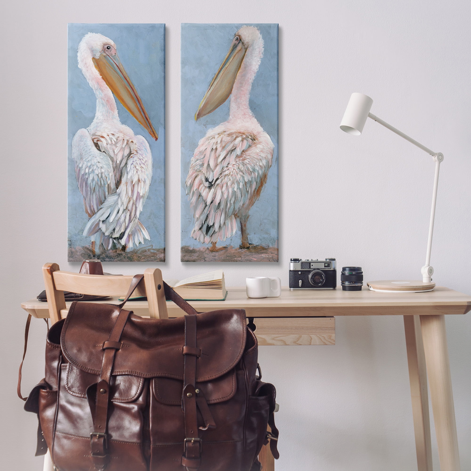 Stupell Industries Classic Pelicans Gazing Animals & Insects Painting Gallery Wrapped Canvas Art Print Wall Art, 13 x 30, Set of 2