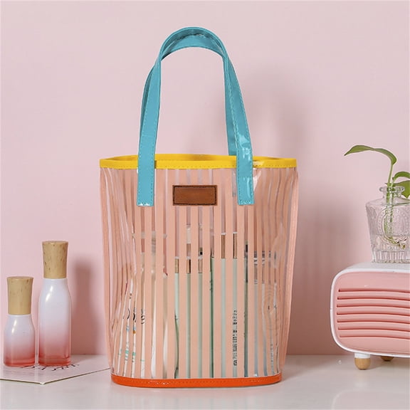Clear Cosmetic Bag Travel Toiletry Organizer with Handle for Women Beach Makeup Carry Pouch Washable Tote Wallet Packing
