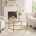 thumbnail image 2 of Yaheetech 36in Modern Round Glass-Top Coffee Table for Living Room, Gold, 2 of 9