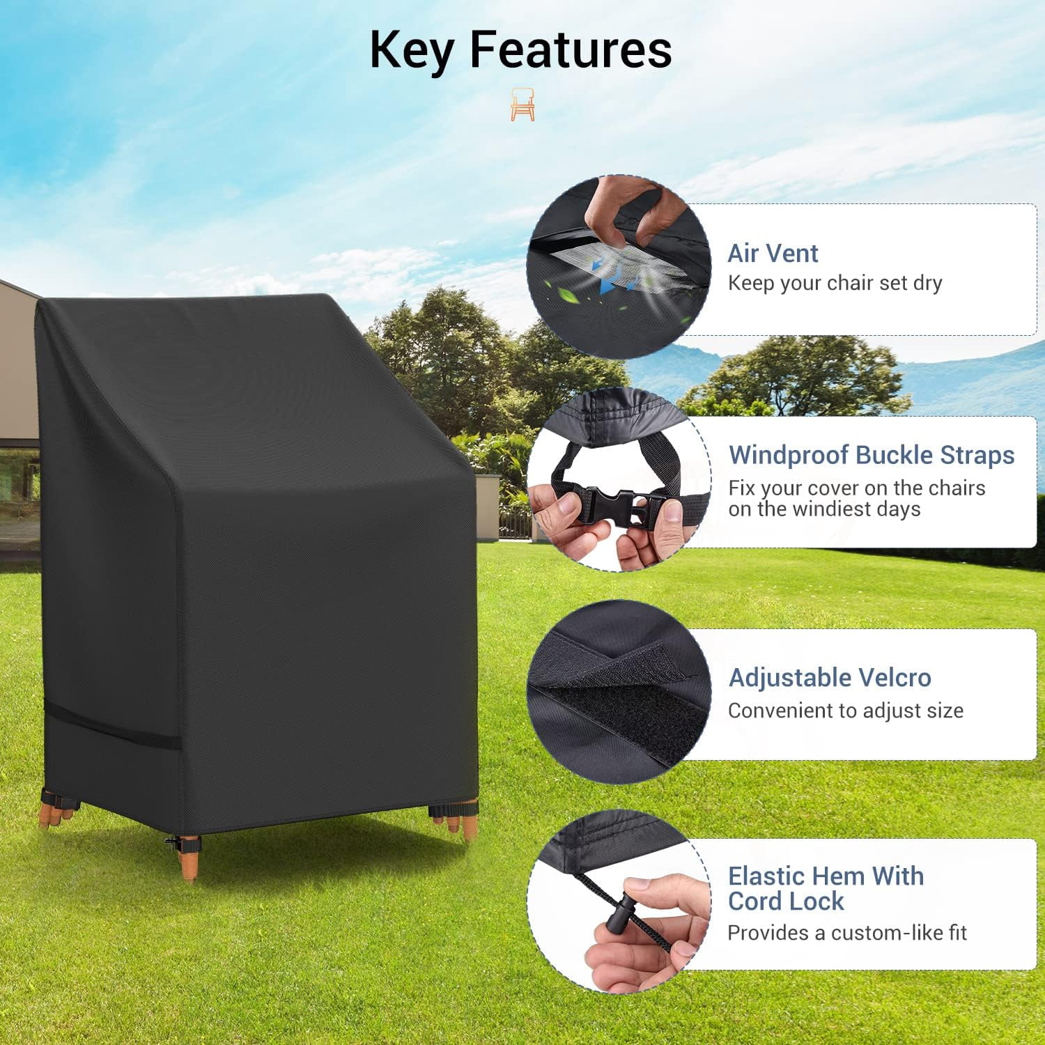 Patio Chair Covers, Outdoor Stackable Chair Covers Waterproof, Heavy Duty Patio Furniture Covers Fits for 4-6 Stackable Dining Chairs, 28" W× 36" D× 47" H, Black