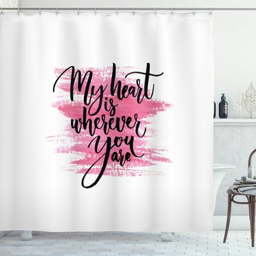 Ambesonne Love Shower Curtain, Romantic Ink Calligraphy, 69"Wx70"L, Pink Black White