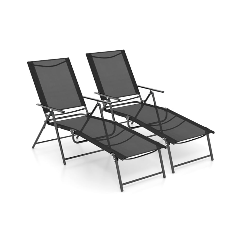 Aimee Lii 2 Piece Patio Folding Chaise Lounge Chairs Recliner with 6-Level Backrest, Patio Loungers, Black