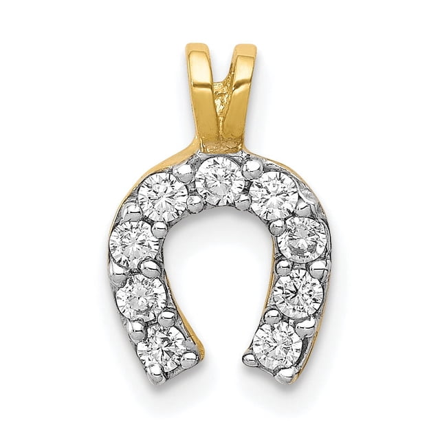 Pendentif Breloque Collier Fer à Cheval en Or Jaune 10k Petit Zircon Cubique Cz Animal Cheval Mule Âne