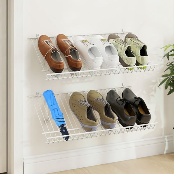 Closet Shelves Wall Mounted Set of 2 Metal Wire Shoe Racks