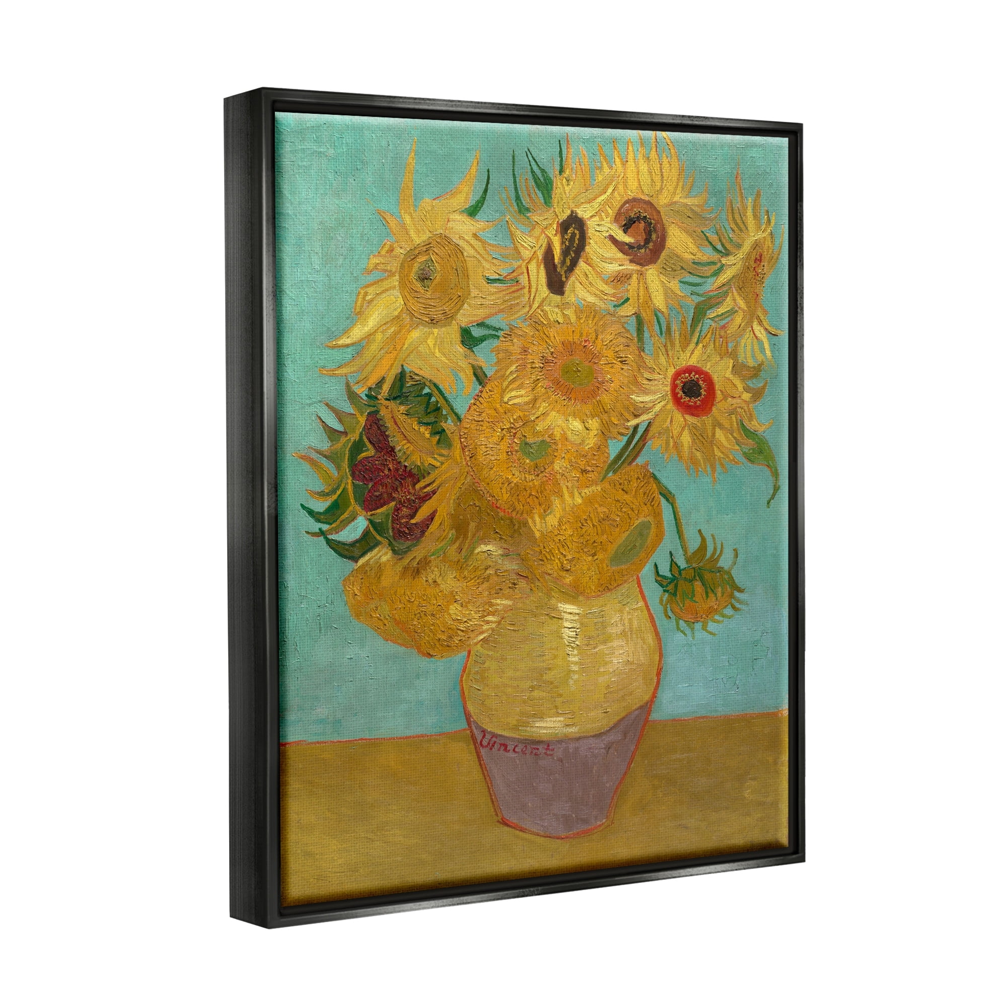 Stupell Industries Van Gogh Sunflowers Post Impressionist Painting Jet Black Framed Floating Canvas Wall Art, 24x30, by Vincent Van Gogh