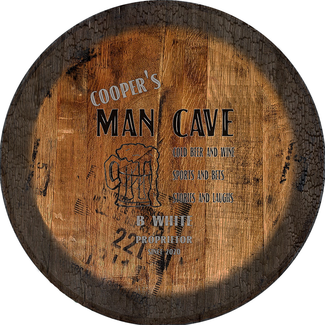 Cold Beer and Wine Man Cave Wine Sign Large Oak Whiskey Barrel Wood