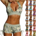 thumbnail image 2 of AHTJRT 2 Piece Bikini Bathing Suits for Women Halter Tops and High Drawstring Waisted Summer Shorts Fashion Floral Hawaiian Beachwear Swim Suit Multicolor#04 M, 2 of 10