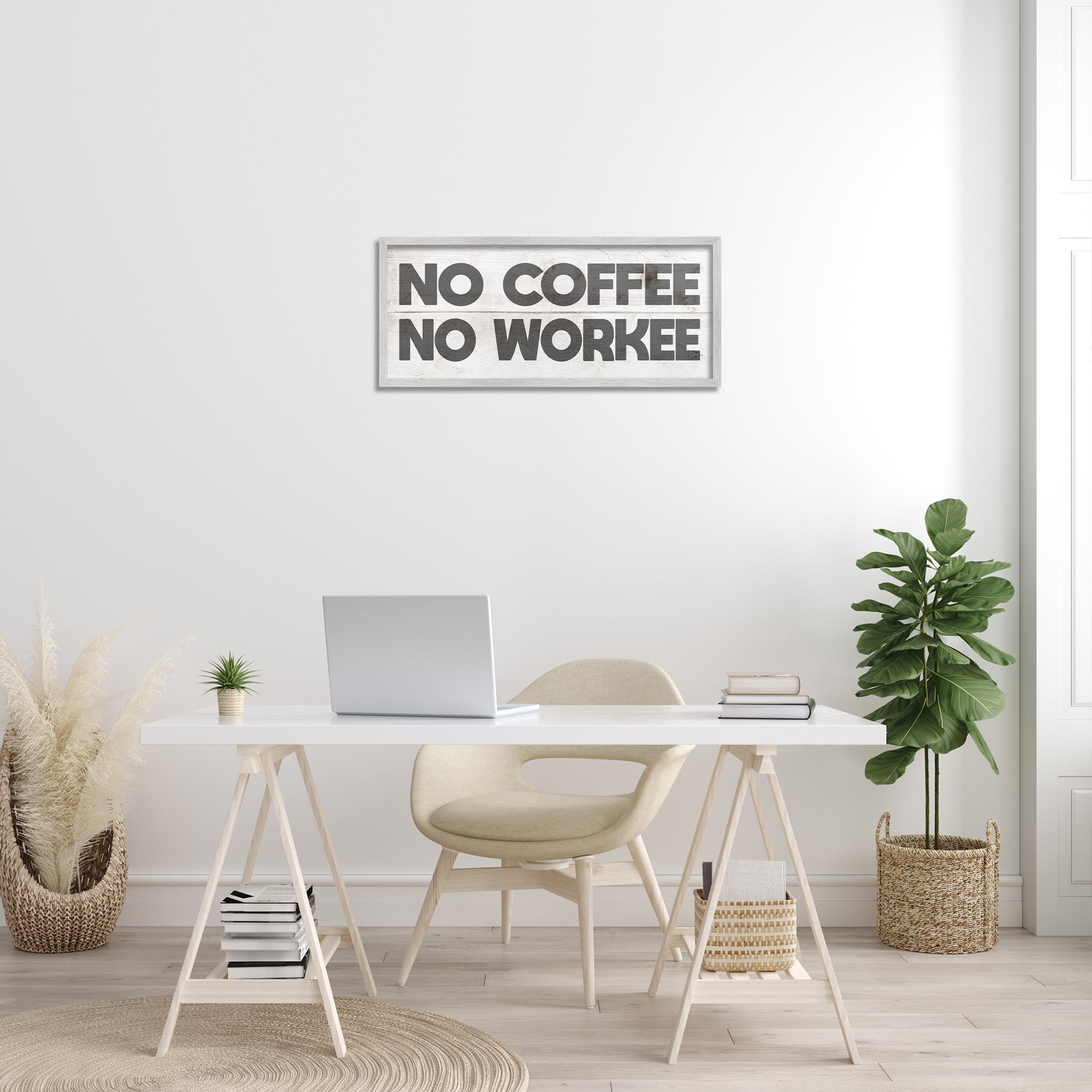 Stupell Industries No Coffee Funny Office Phrase Typography Painting Gray Framed Art Print Wall Art, 30 x 13