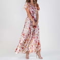 thumbnail image 2 of WTXUE Robes d'Été pour Femmes 2024, Robe d'Été Décontractée à la Mode pour Femmes à Fleurs, Col en V, Manches Courtes, Longue, Col en V, Manches Courtes, Patte, Robe de Loisirs, Rose Vif, 2 of 4