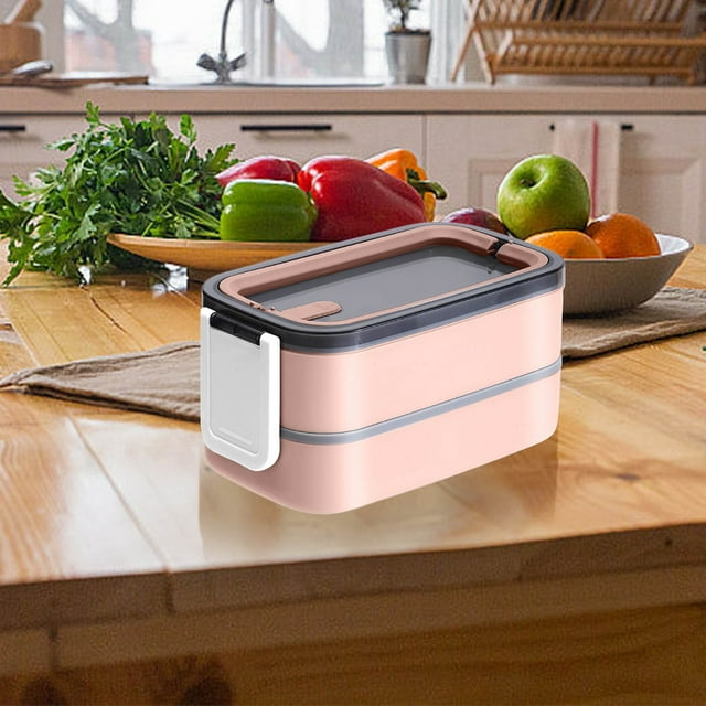Double Layer Stainless Steel Insulated Lunch Box with 1400ML Capacity, Leak-Proof Sealed Design, Microwave Safe Bento Box with Divided Compartments for Work or Travel,YISHFHP,Pink
