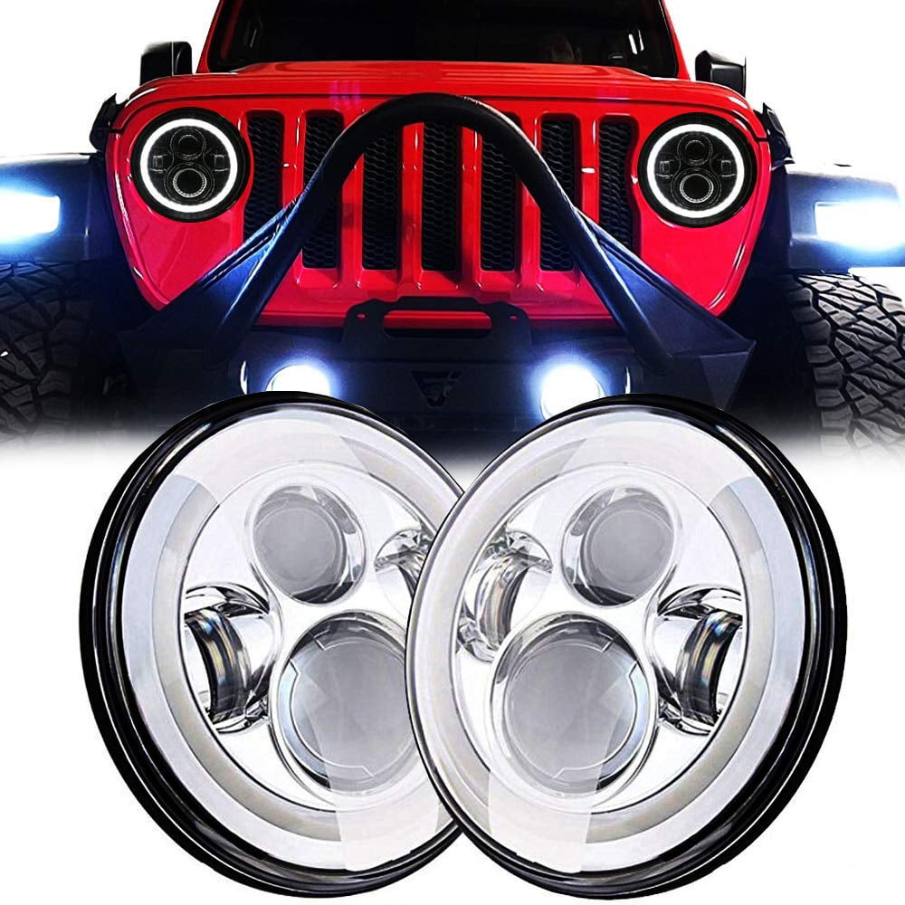 For Jeep Wrangler JK TJ CJ 2X Black 7'' Round LED Headlights Hi/Lo DRL Angle Eye 