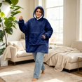 thumbnail image 4 of Wearable Blanket Hoodie with Giant Pocket （Pet Won't Leave） Extra Soft Sherpa Flannel Fleece Thick Warm ＆ Cozy Oversized Sweatshirt Blanket Jacket with Sleeves, 4 of 4