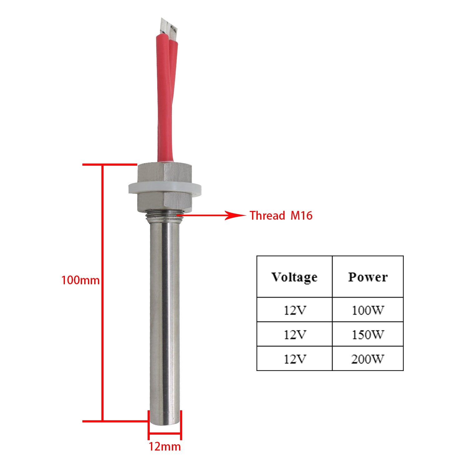 12v 100w/150w/200w Heating Element Tubular Heater SS 304 Immersion Cartridge Heater