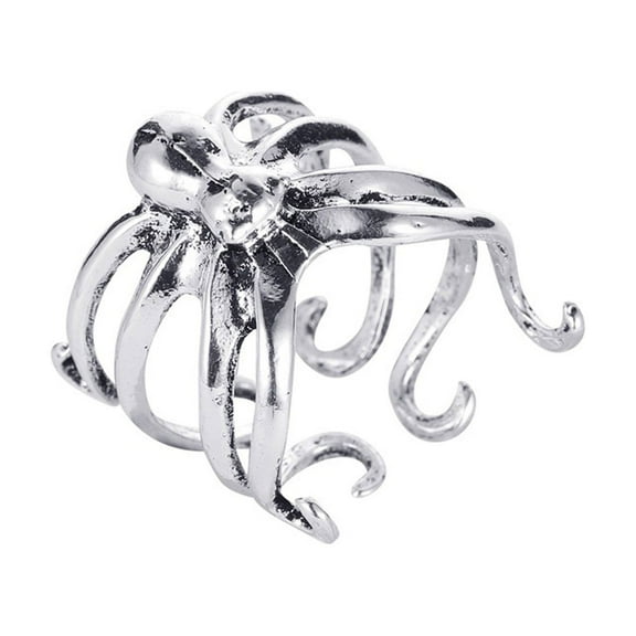 Guodhu Grunge Aesthetic! Black/Silver Plated Copper Octopus Ring Vintage Punk Jewelry for Men & Women | Tentacle Gothic Statement Accessory