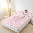 thumbnail image 3 of Manfei Pink Princess Bow Letter W Print Queen Sheet Sets for Girls, Boho Damask Flower Bed Set, 4-Piece, 3 of 5