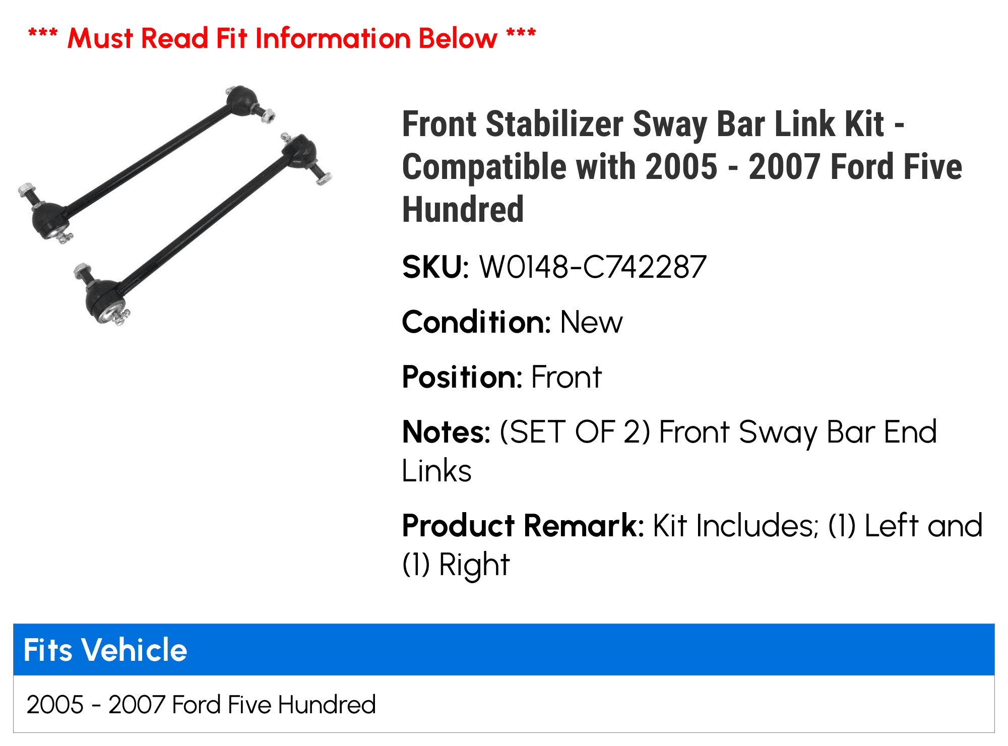 Front Stabilizer Sway Bar Link Set (2-Piece) For 2005-2007 Ford Five Hundred