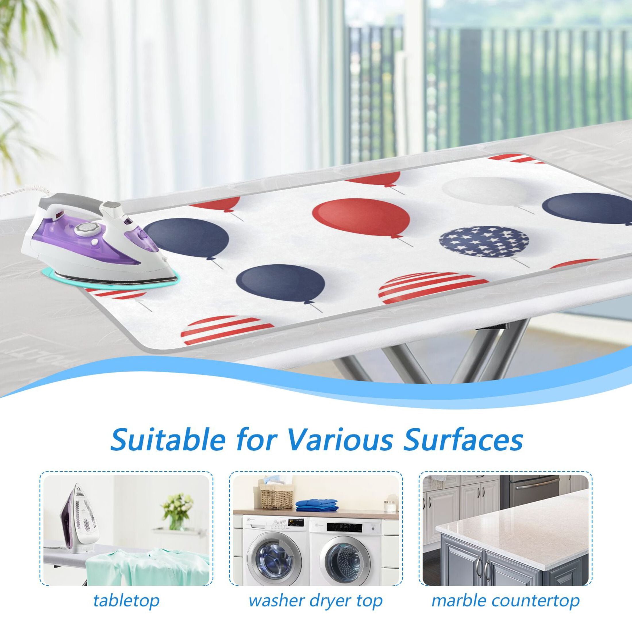 July 4th Usa Flag Pattern Balloons Ironing Mat Blanket Portable Travel Ironing Pad Heat Resistant Pad 47.2" x 27.6”