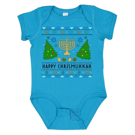 

Inktastic Happy Chrismukkah Sweater Style with Menorah and Trees Boys or Girls Baby Bodysuit
