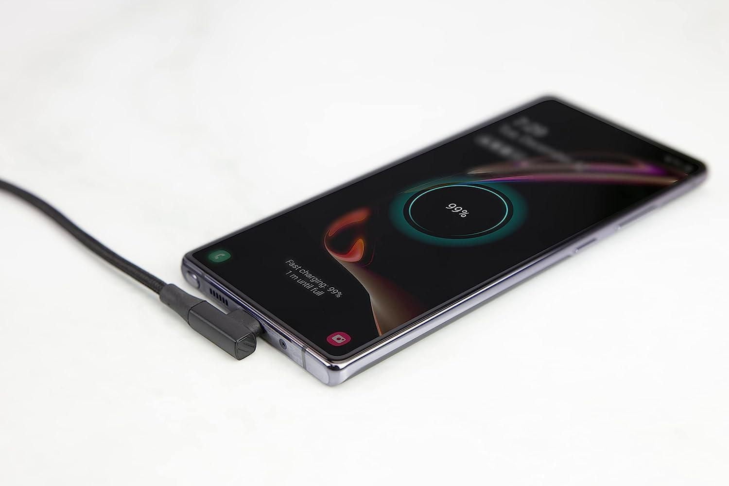 Scosche CCBRA4-SP Strikeline USB-C to Right-Angle USB-C Charge & Sync Braided Cable 4-ft. Black, 4ft USB-C-USB-C Chrg  Cbl