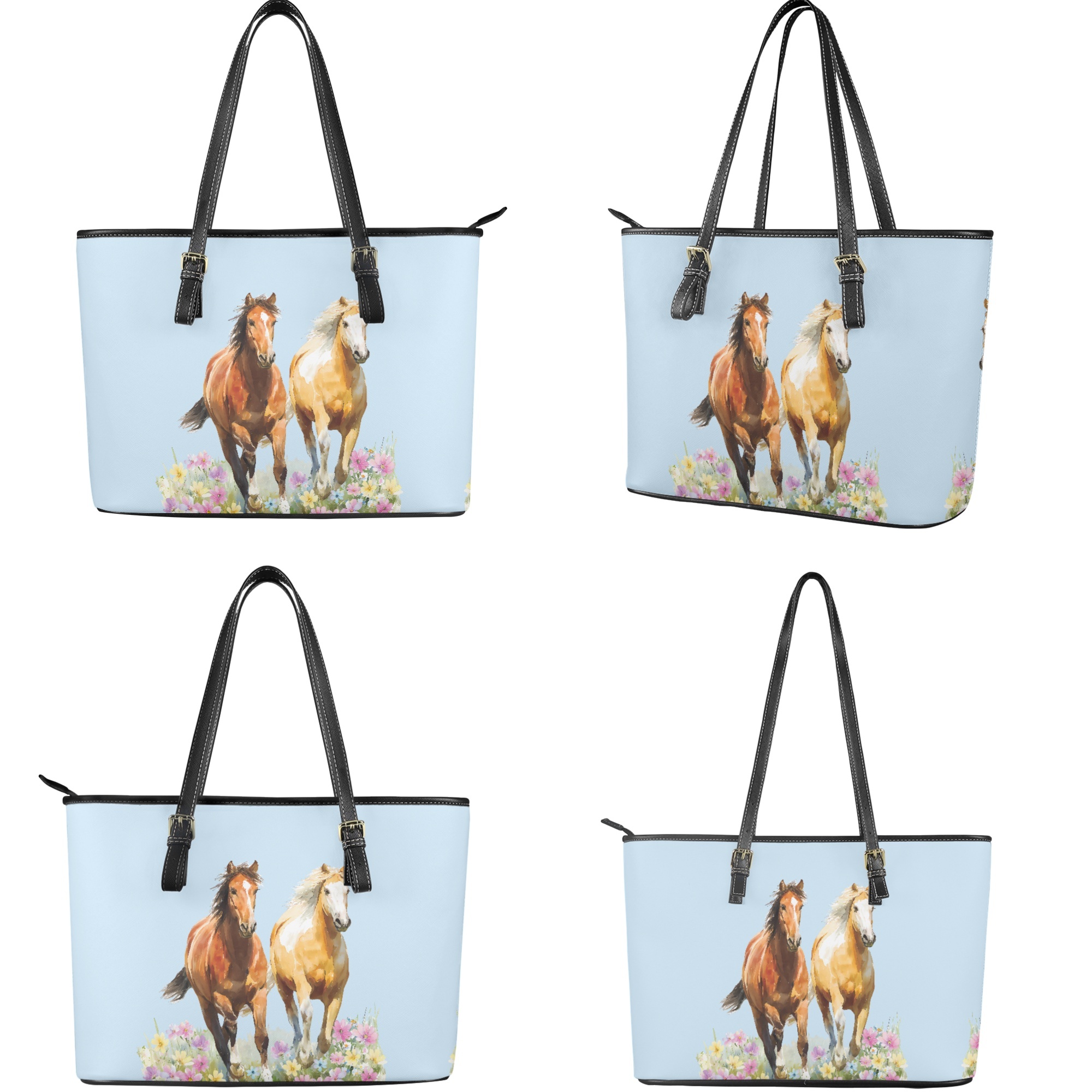 ZUXONGSY Horse Daisy Flower Print Womens Handbag Set Wallet and Purse Set Top Handle Handbag with Wristlet Wallet Set for Ladies Shopping Travel