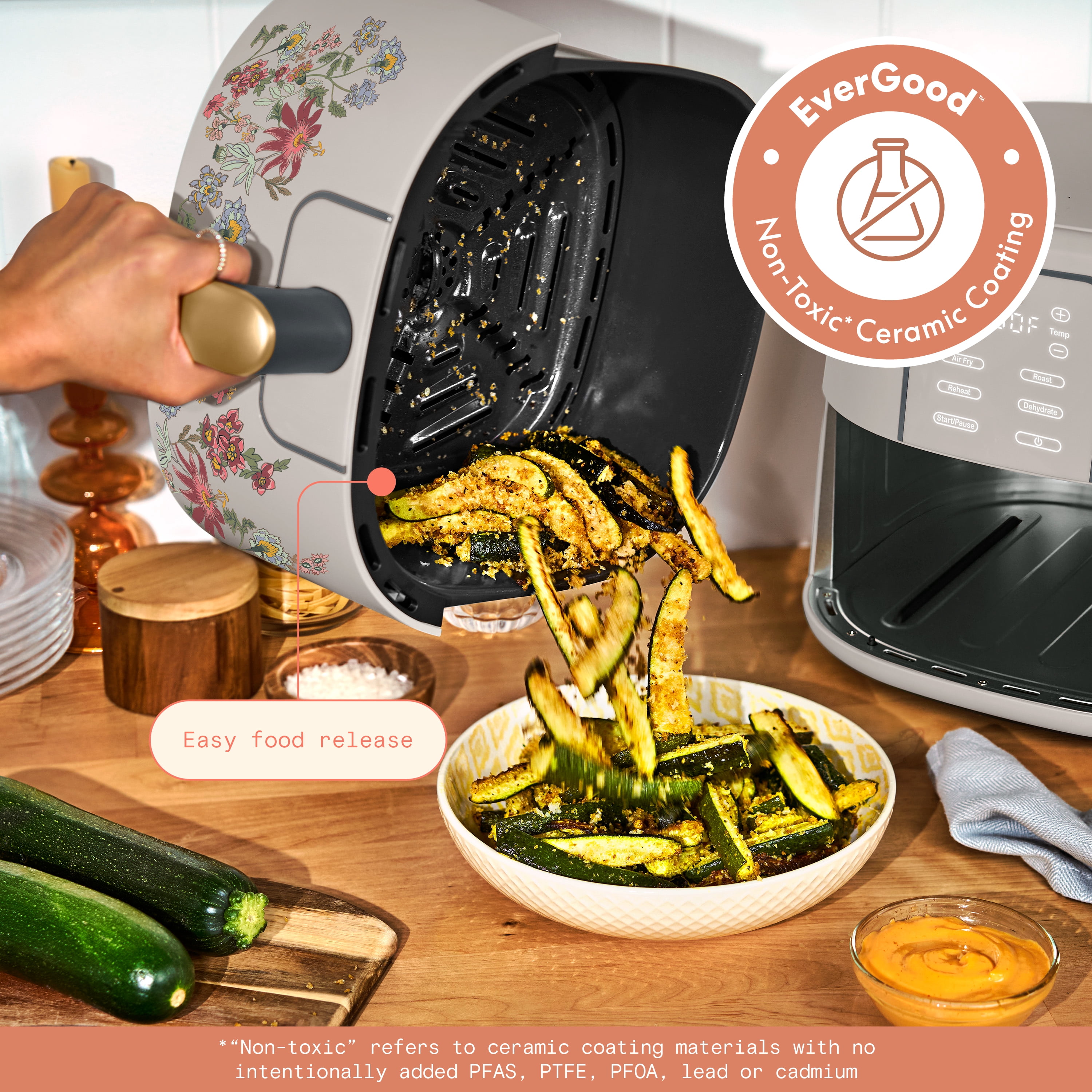 Beautiful 6 Qt Air Fryer with TurboCrisp Technology, EverGood Ceramic Nonstick Coating, Wildflower Porcini Taupe by Drew Barrymore