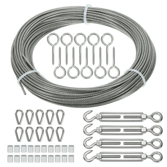 Unique Bargains 5/64' Stainless Steel Wire Rope Kit, 100ft Metal Wire Cable for Outdoor Hanging