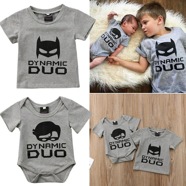 Batman Big Brother T-shirt Little Brother Baby Boy Romper Summer T Shirt Tops Matching Set
