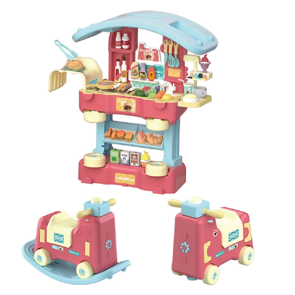 Shininglove 3-in 1 Kids Kitchen Play Set, Toddler Rolling Chair, Kids ...