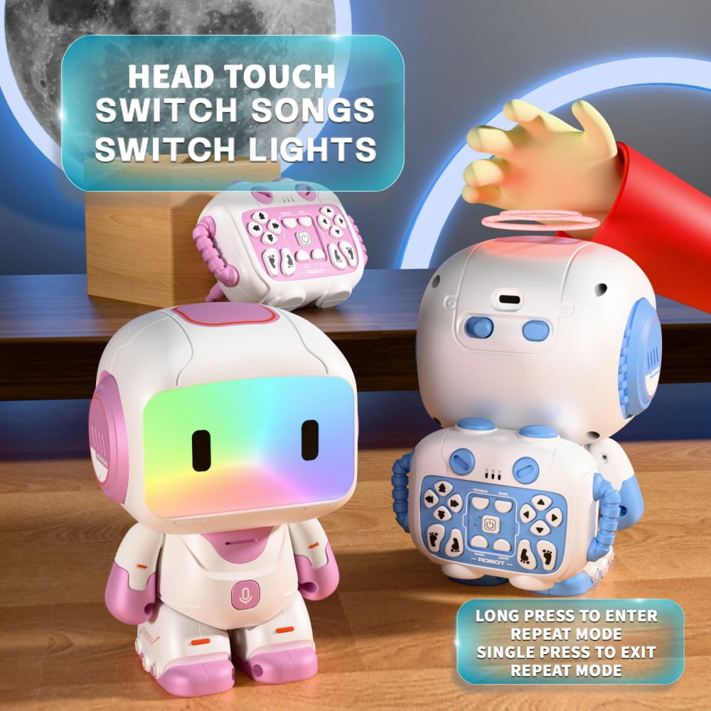 Aezusy Remote Control Robot Toy for Kids, Programmable Walking & Sliding RC Robot with Recording, Music & LED Lights, STEM Educational Interactive Toy Gift for Boys Girls Ages 3-8, Blue