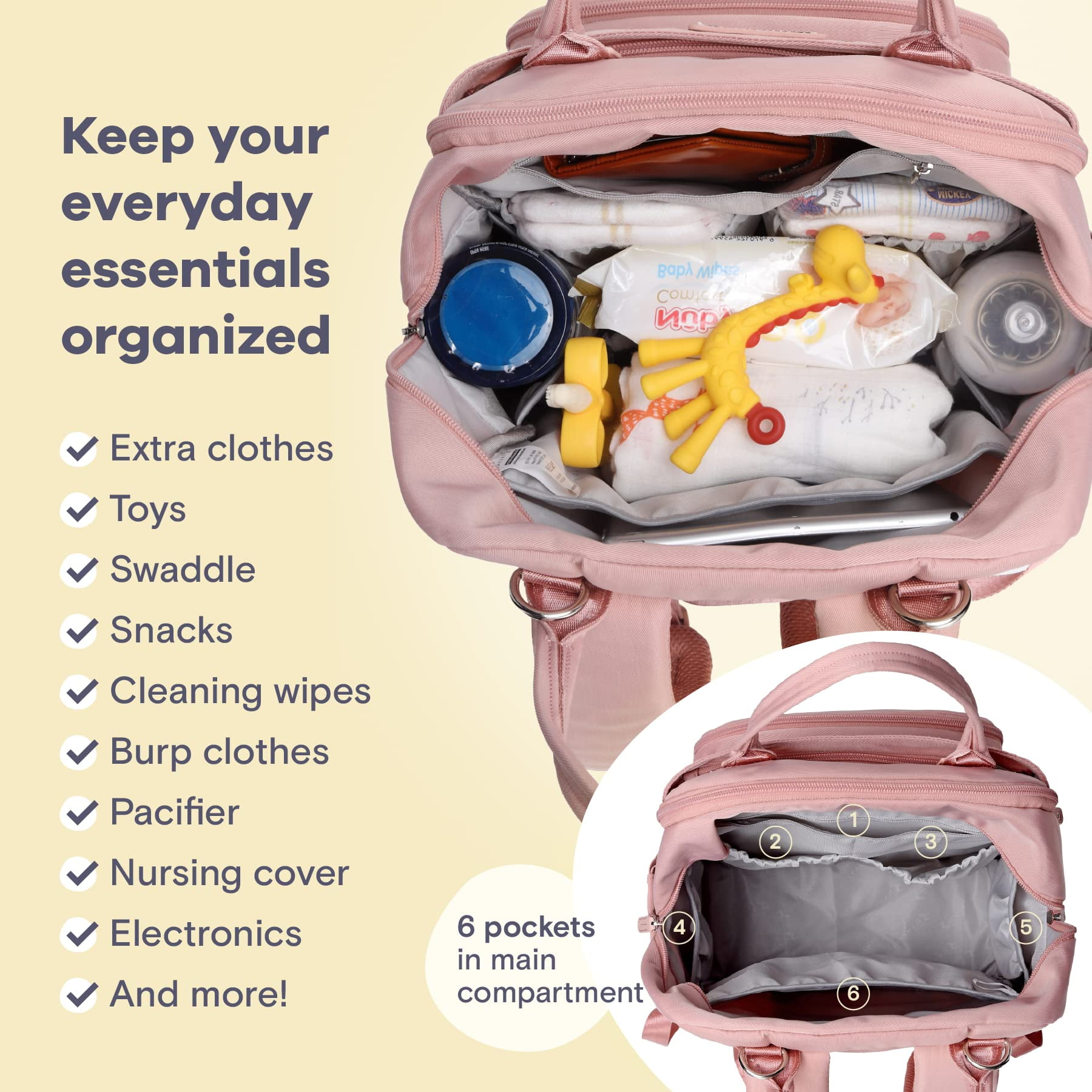 Ruvalino Baby Diaper Backpack for Infants and Toddlers, Large Capacity Travel Organizer with Insulated Bottle Pockets, Waterproof, Pink