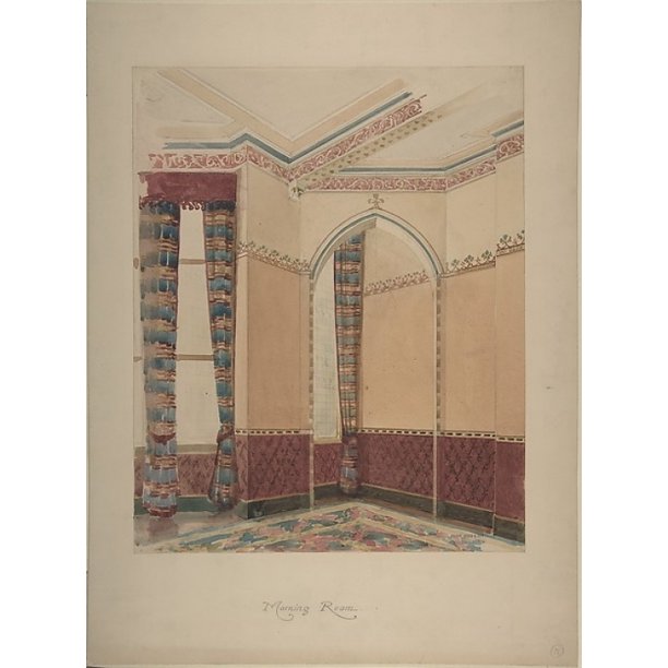 Interior Of A Morning Room With Wainscoting Striped Curtains And Painted Walls Poster Print By John Gregory Crace Walmart Com Walmart Com