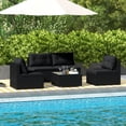 thumbnail image 2 of Costway 5 Piece Outdoor Furniture Set with Seat & Back Cushions Tempered Glass Tabletop Black, 2 of 10