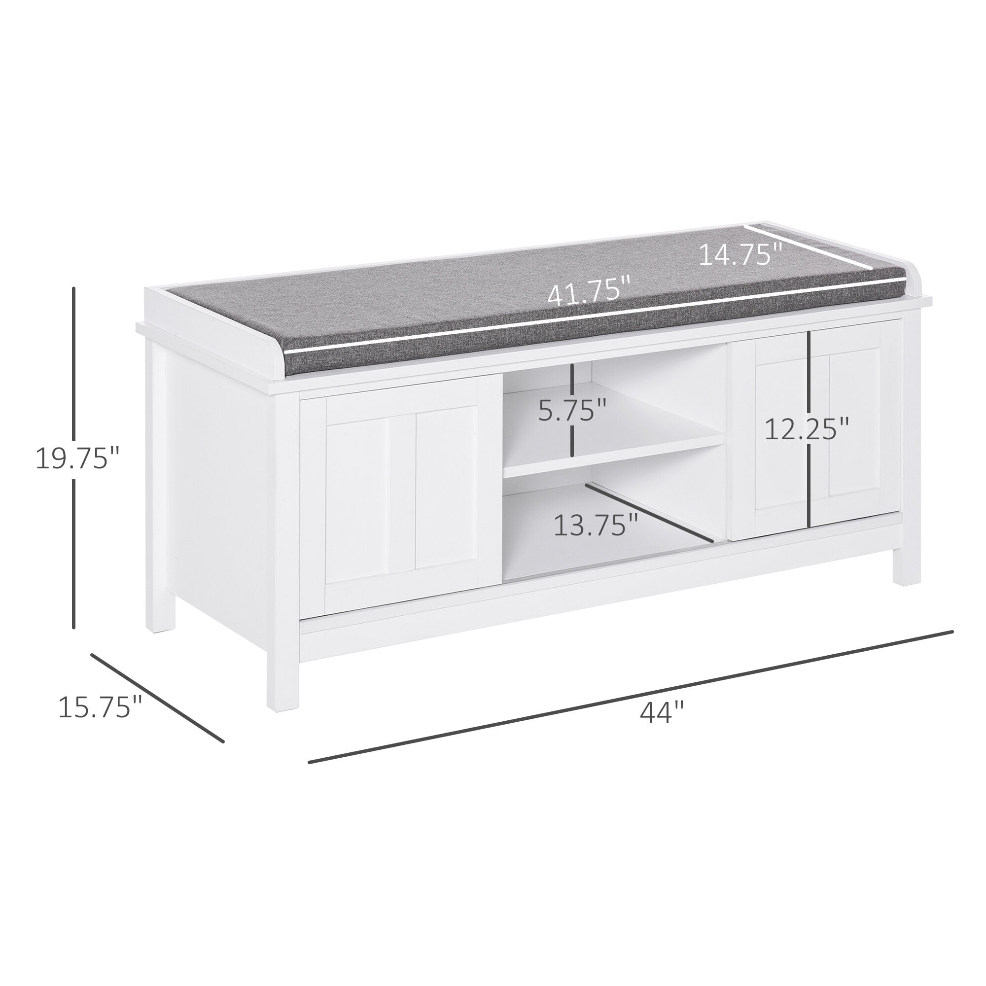 Indoor Storage Benches, HOMCOM Entryway Shoe Bench Storage Ottoman with Sliding Doors, Adjustable Shelving, 6 Compartments, and Padded Seat, Holds 10 Pairs, White, White Wooden Storage Benches