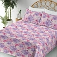 thumbnail image 3 of Floral Boho Sheet Set, Chill Vibes 90s Blooming Rose Pattern with Neutral Leaves Print, Fitted & Flat Sheet with Pillowcase Bedding Accent 4 Pcs Set, Full, Magenta Blue Violet Blush, by Ambesonne, 3 of 5