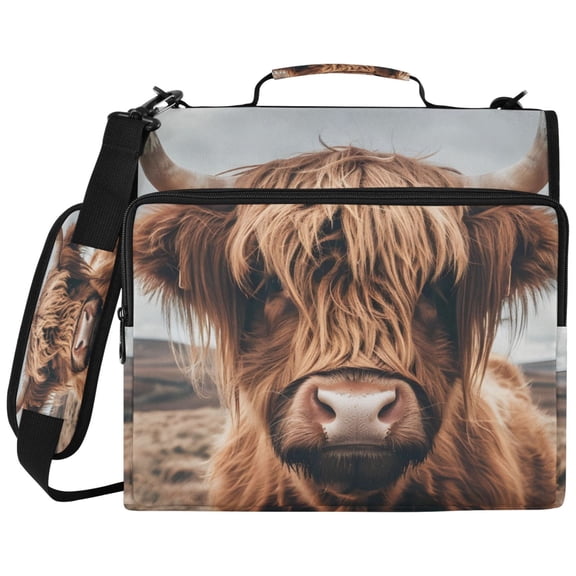 ALAZA Zipper Binder A Highland Cow Pattern 2 inch 3 Ring 500 Sheet Capacity Trapper Keeper File Folder Organizer Bag