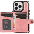 thumbnail image 4 of Compatible with iPhone 13 Pro Max Wallet Case with Card Holder PU Leather Kickstand Wrist Strap Shockproof Protective Cover for Women Man Pink, 4 of 12