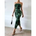thumbnail image 6 of Women'S Summer Dress Printed Strapless Tube Bodycon Maxi Side Slit Mesh Layered Green L, 6 of 10