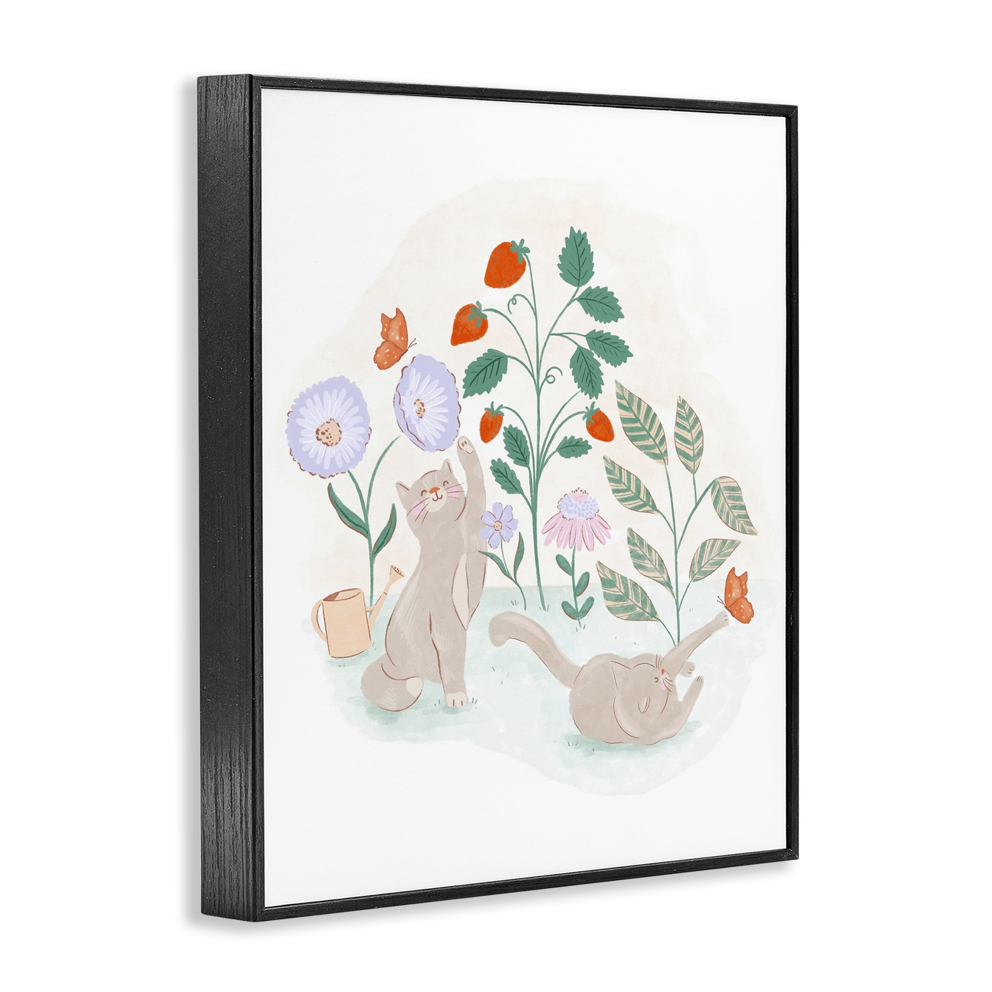 Stupell Industries Cats Playing in Garden Animals & Insects Painting Black Framed Art Print Wall Art, 11 x 14